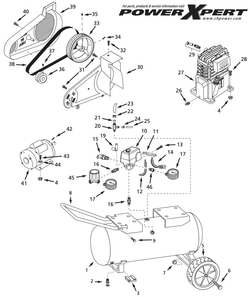 Tank Assembly Parts Diagram and Parts List for VT627103AJ  Campbell Hausfeld Compressor